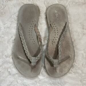 J/Slides Nadia Metallic Leather Braided Flip Flops Size 6 Womens